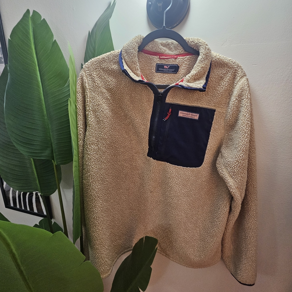 Vineyard Vines Cream and Navy Teddy Jacket